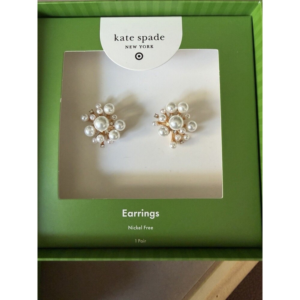 Kate Spade New York x Target Pearl & Crystal Gold Cluster Flower Earrings New